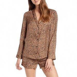 Something Navy Leopard Print Satin Pajama Set XXS